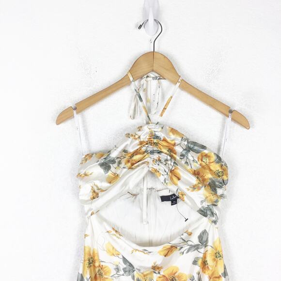 Lulus Unforgettable Moments Ivory Floral Cutout Halter Midi Dress XS Cocktail - Picture 4 of 14
